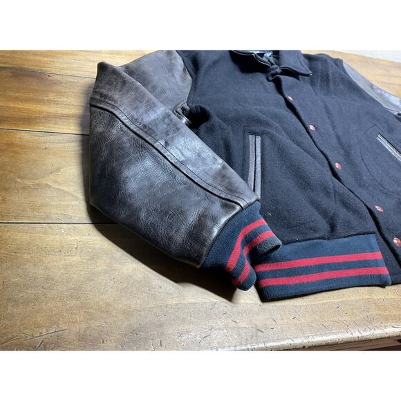 VTG 90s POLO RALPH LAUREN VARSITY JACKET WOOL LEATHER BLACK LETTERMAN MENS XL - Picture 5 of 16